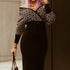 Long sleeve check one-step skirt V-neck hip dress